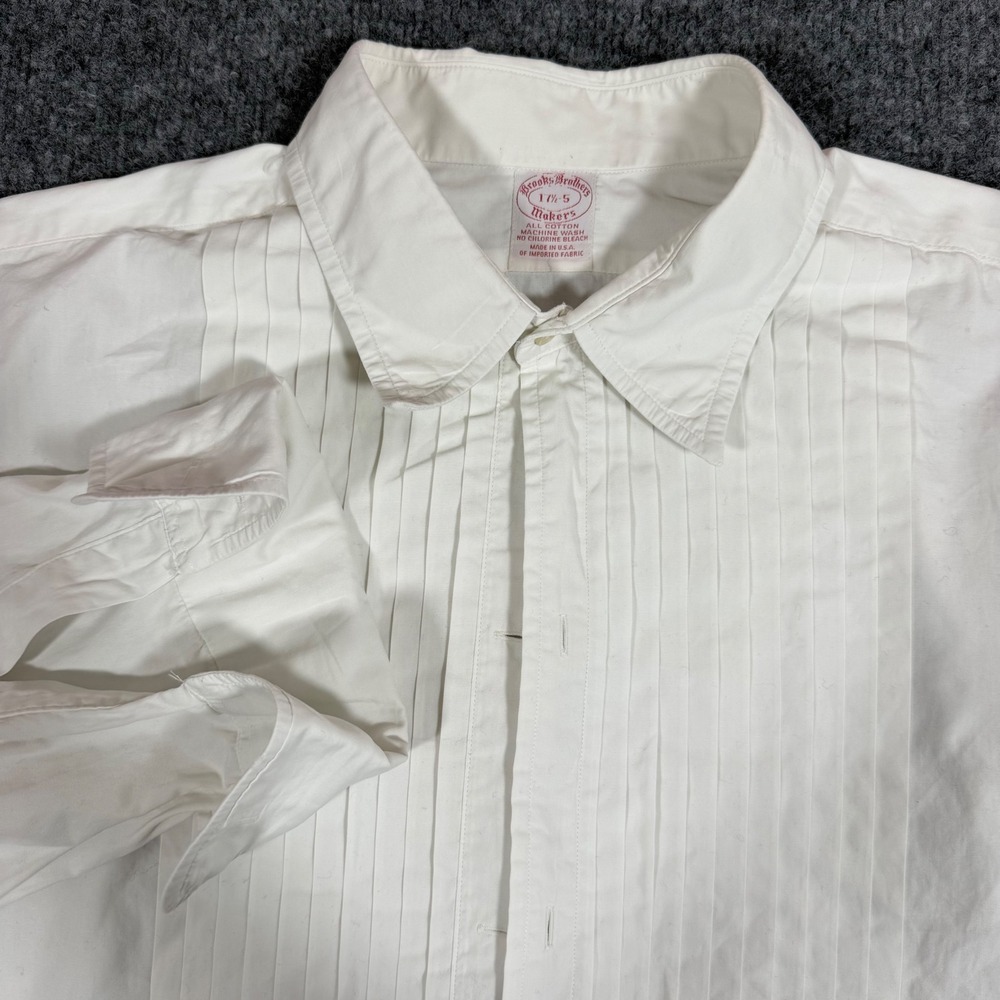 Brooks Brothers Tuxedo Shirt Pleated Front Mens 17.5 35 White Cotton Vintage USA